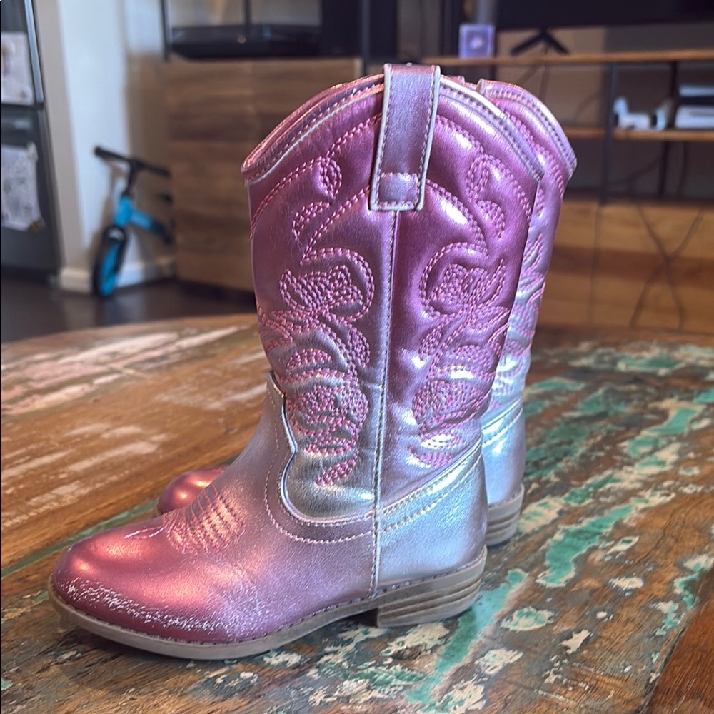 Kids Metallic Pink Cowboy Boots